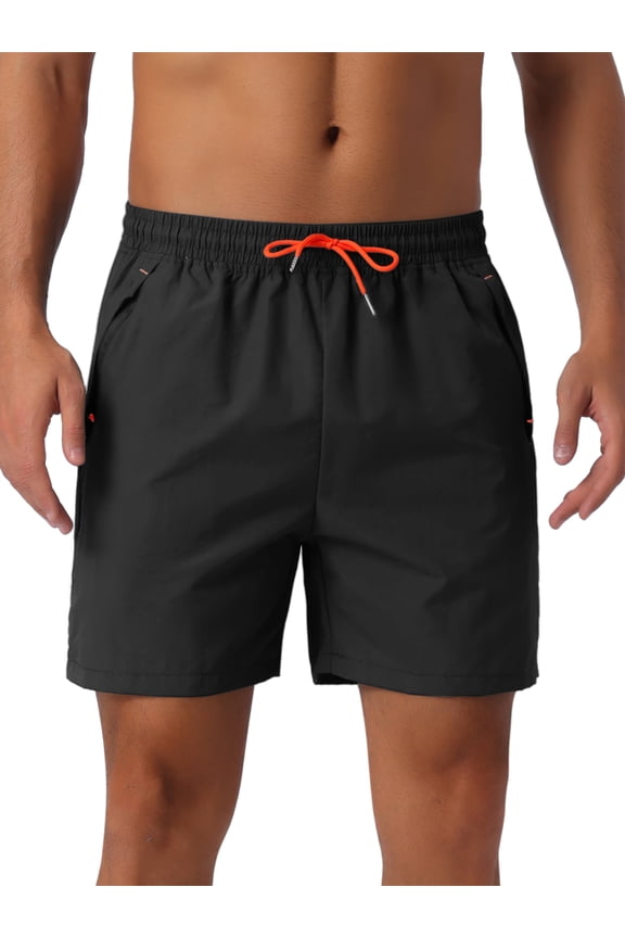 Mens Casual Summer Elastic Waist Drawstring Mesh Lining Swimming Beach Shorts 36 Black