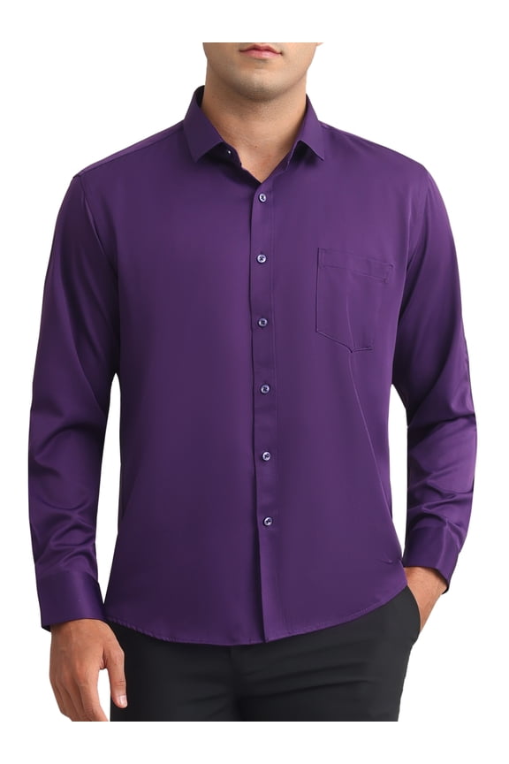 Mens Dress Shirts Solid Long Sleeve Regular Fit Formal Business Button Down Formal Shirts M Purple