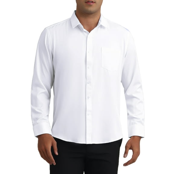 INSPIRE CHIC Mens Dress Shirts Solid Long Sleeve Regular Fit Formal Business Button Down Formal Shirts M White