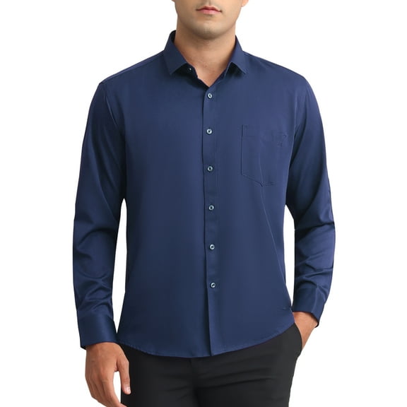 INSPIRE CHIC Mens Dress Shirts Solid Long Sleeve Regular Fit Formal Business Button Down Formal Shirts S Navy Blue
