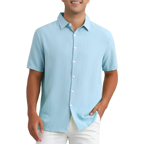 INSPIRE CHIC Father's Day Men's Shirts Short Sleeve Button Down Beach Summer Point Collar Shirt M Light Blue