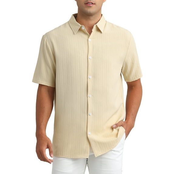 INSPIRE CHIC Mens Linen Shirts Short Sleeve Button Down Beach Summer Camp Collar Shirt S Khaki