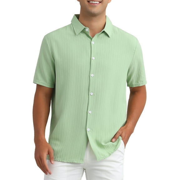 INSPIRE CHIC Mens Linen Shirts Short Sleeve Button Down Beach Summer Camp Collar Shirt XL Light Green