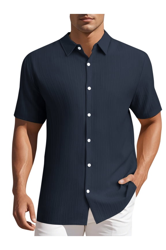Men's Shirts Short Sleeve Button Down Beach Summer Point Collar Shirt S Navy Blue