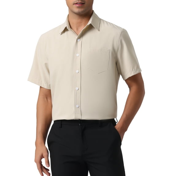 INSPIRE CHIC Mens Linen Shirts Short Sleeve Button Down Casual Summer Hawaiian Beach Shirts S Khaki