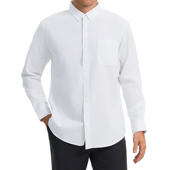 INSPIRE CHIC Mens Long Sleeve Button Down Collar Regular Fit Business Oxford Dress Shirt S White