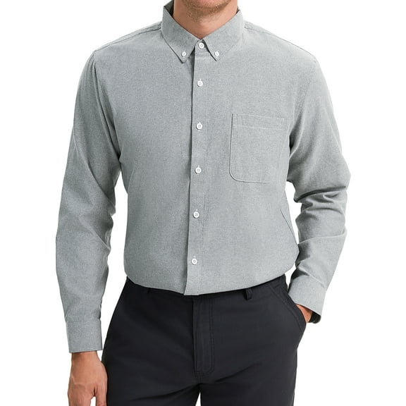 INSPIRE CHIC Mens Long Sleeve Button Down Collar Regular Fit Business Oxford Dress Shirt XL Gray