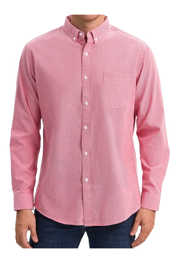 Mens Long Sleeve Button Down Collar Regular Fit Business Oxford Dress Shirt XL Red