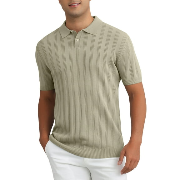 INSPIRE CHIC Men's Polos Shirt Knit Texture Point Collar Short Sleeve Polo Tops 2XL Khaki Gray