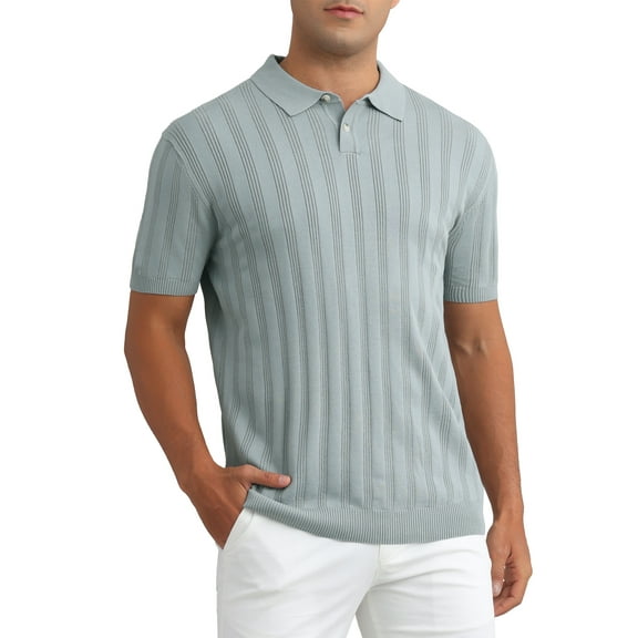 INSPIRE CHIC Men's Polos Shirt Knit Texture Point Collar Short Sleeve Polo Tops M Light Gray