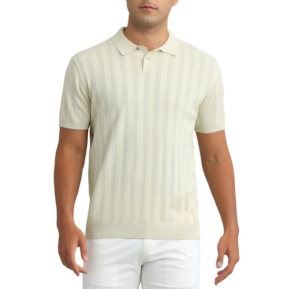 INSPIRE CHIC Men's Polos Shirt Knit Texture Point Collar Short Sleeve Polo Tops S Khaki