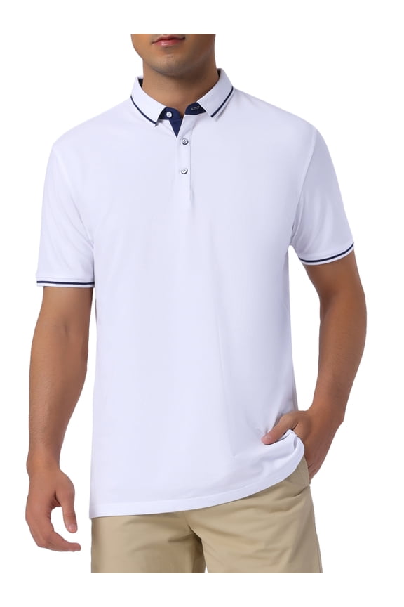 Mens Short Sleeve Contrast Color Summer Golf Formal Business Polo Shirts L White