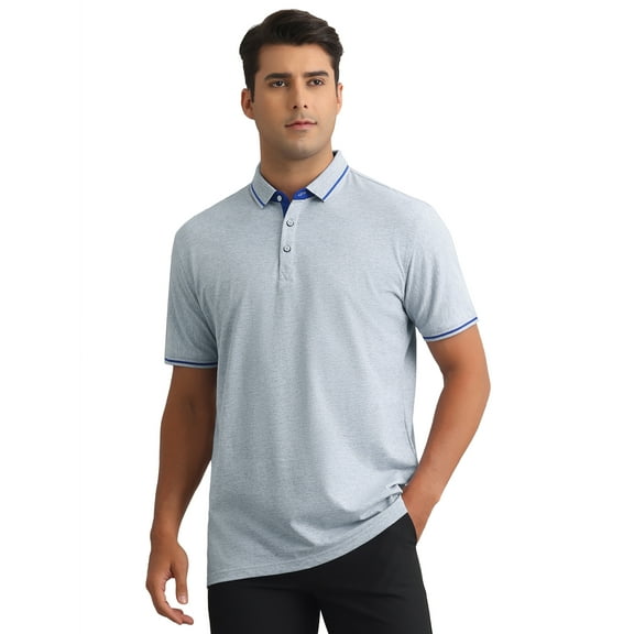 INSPIRE CHIC Mens Short Sleeve Contrast Color Summer Golf Formal Business Polo Shirts XL Gray