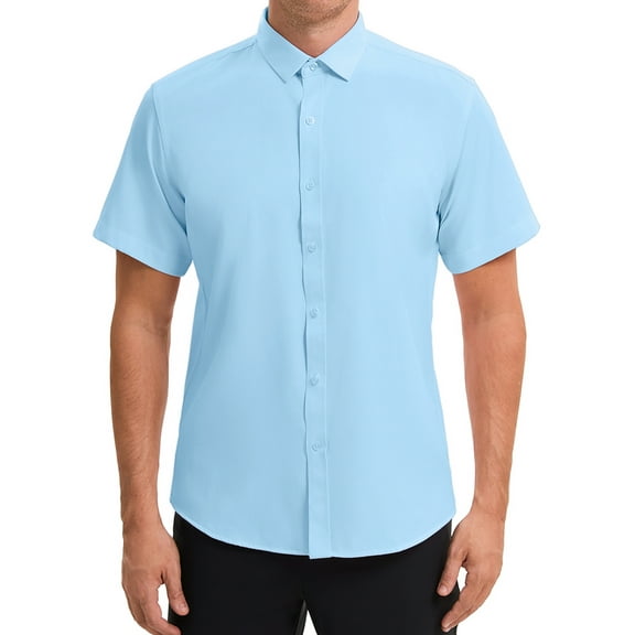 INSPIRE CHIC Mens Short Sleeve Dress Shirts Stretch Lightweight Business Solid Formal Button Down Shirts M Blue