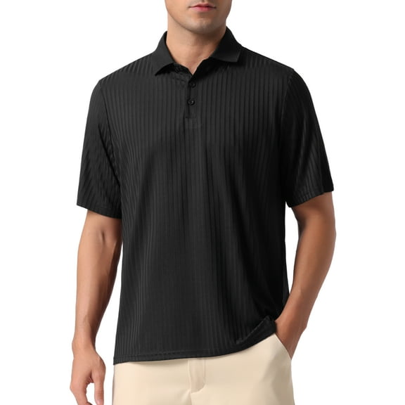 INSPIRE CHIC Mens Summer Casual Short Sleeve Solid Color Texture Knit Polo Shirts L Black