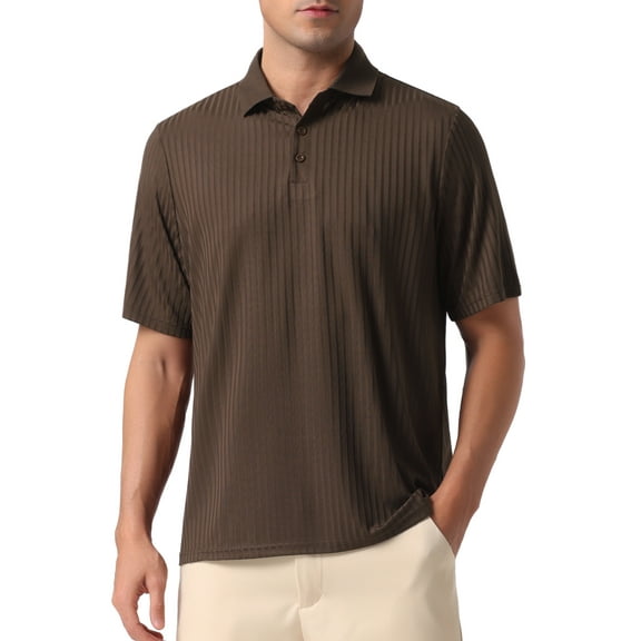 INSPIRE CHIC Mens Summer Casual Short Sleeve Solid Color Texture Knit Polo Shirts L Dark Brown