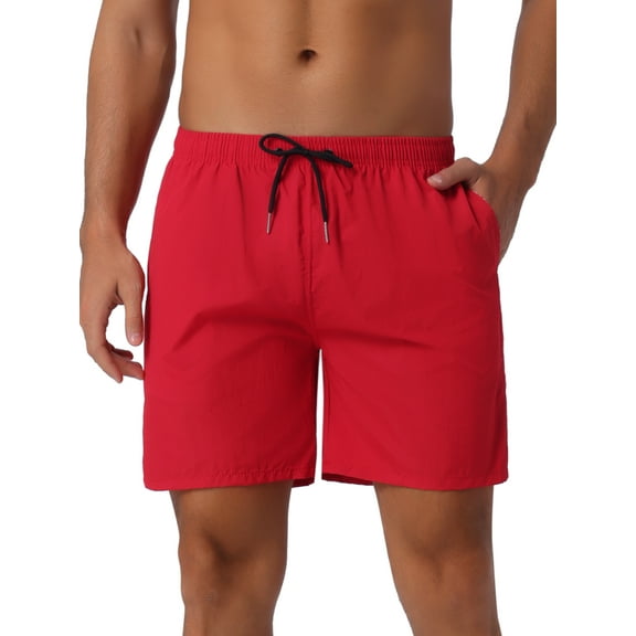 INSPIRE CHIC Men's Shorts Summer Solid Elastic Waist Drawstring Surfing Board Shorts 28 Red