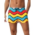 thumbnail image 1 of INSPIRE CHIC Mens Summer Colorful Geometric Patterns Drawstring Elastic Waist Board Shorts 32 Blue Yellow, 1 of 6