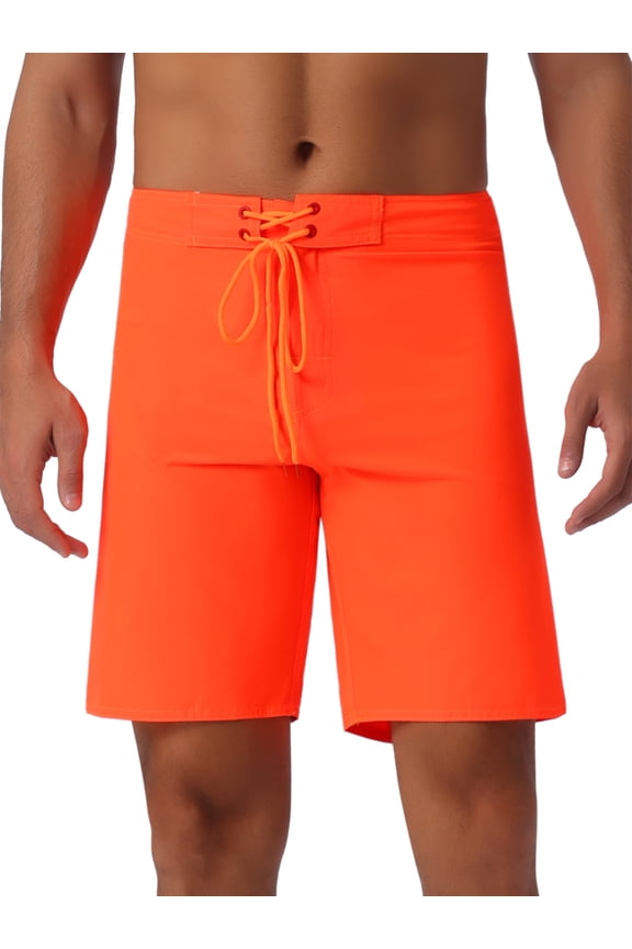 Mens Summer Lightweight Solid Color Drawstring Waist Board Shorts 30 Orange