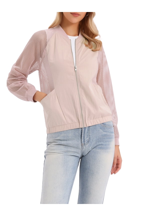 Mesh Jacket for Women's Zip Up Long Sleeve Sheer Lightweight Track Jackets with Pockets S Pink