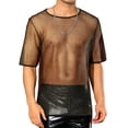 thumbnail image 1 of INSPIRE CHIC Mesh Sheer T-Shirt for Men's See Through Short Sleeves Party Shiny Tee Tops 2XL Golden Black, 1 of 4