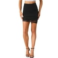 thumbnail image 1 of INSPIRE CHIC Women's Skirt Metallic Glitter Party Mesh Lace Hem Shimmer Ruched Bodycon Mini Skirts XS Black, 1 of 5