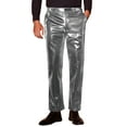 thumbnail image 1 of INSPIRE CHIC Metallic Pants for Men's Straight Leg Sparkly Pants Disco Party Shiny Trouser 32 Silver Gray, 1 of 5