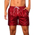 thumbnail image 1 of INSPIRE CHIC Metallic Short Pants for Mens Drawstring Elastic Waist Holographic Plaid Hot Shorts 28 Red, 1 of 6