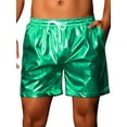 thumbnail image 1 of INSPIRE CHIC Metallic Shorts for Men's Elastic Drawstring Party Holographic Sparkly Shiny Hot Shorts with Pocket 32 Green, 1 of 5