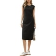 thumbnail image 1 of Cap Sleeve Work Dress for Women's Summer Midi Round Neck Casual Split Hem Dresses XS Black, 1 of 6