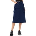 thumbnail image 1 of INSPIRE CHIC Midi Skirt for Women's Flap Pocket Back Slit Drawstring Cargo Skirt M Dark Blue, 1 of 5
