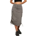thumbnail image 1 of INSPIRE CHIC Midi Skirt for Women's Flap Pocket Back Slit Drawstring Cargo Skirt M Grey, 1 of 5
