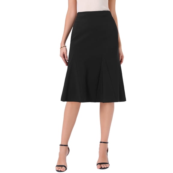 INSPIRE CHIC Midi Skirts for Women's Elastic High Waist Summer Work A Line Flowy Trendy Skirt XL Black