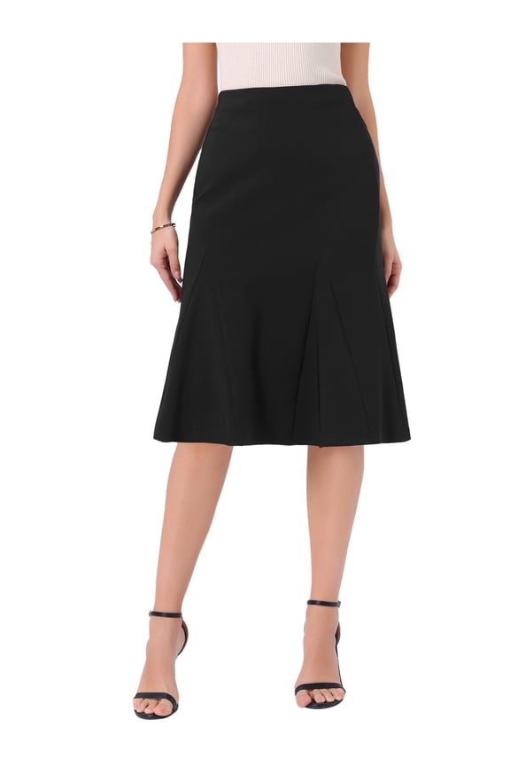 Midi Skirts for Women's Elastic High Waist Summer Work A Line Flowy Trendy Skirt XS Black
