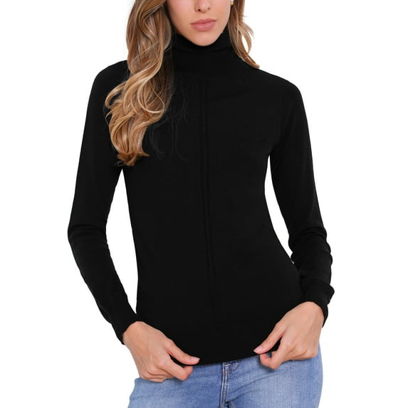 INSPIRE CHIC Mock Neck Sweater for Women's Long Sleeve Ribbed Knit Pullover Top M Black
