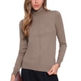 thumbnail image 1 of INSPIRE CHIC Mock Neck Sweater for Women's  Long Sleeve Ribbed Knit Pullover Top S Coffee, 1 of 6