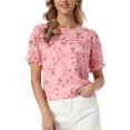 thumbnail image 1 of INSPIRE CHIC Mother's Day Women's Chiffon Tops Short Sleeves Ruffled Trim Floral Work Office Blouse XL Pink, 1 of 6