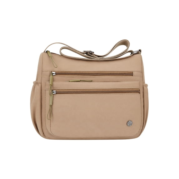 INSPIRE CHIC Multi-Pocket Cross-body Bag for Women Casual Shoulder Bag with Adjustable Strap & Multiple Zipper Compartments Khaki