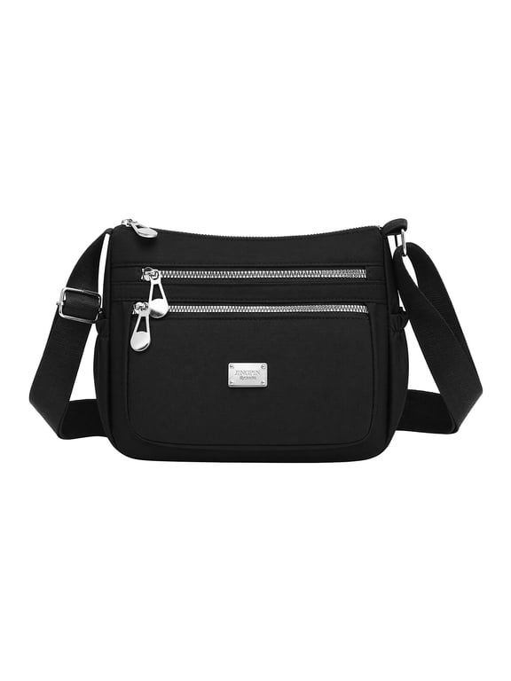 Multi Zipper Pockets Crossbody Bags for Women Shoulder Bag with Adjustable Strap and Water Resistant Fabricble Strap Black