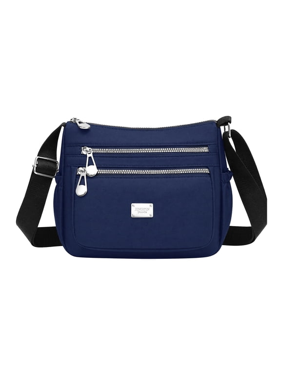 Multi Zipper Pockets Crossbody Bags for Women Shoulder Bag with Adjustable Strap and Water Resistant Fabricble Strap Blue