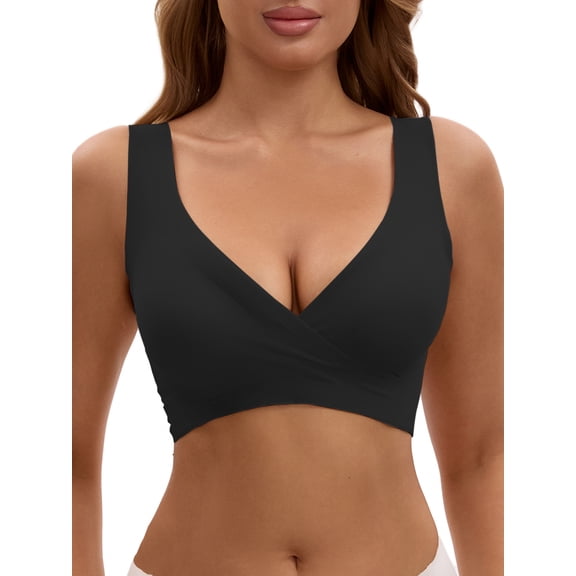INSPIRE CHIC Nursing Bra for Women's Crossover Push Up Wirefree Sleep Breastfeeding Comfortable Maternity Bralette M Black