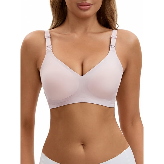 INSPIRE CHIC Nursing Bra for Women's Push Up Wirefree Front Closure Comfortable Maternity Bralette XL Pink