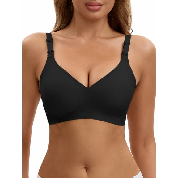 INSPIRE CHIC Nursing Bra for Women's Push Up Wirefree Front Closure Comfortable Maternity Bralette XXL Black