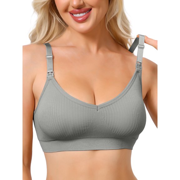 INSPIRE CHIC Nursing Bras for Women Breastfeeding Maternity Wireless Pregnancy V Neck Adjustable Straps Bra XL Gray