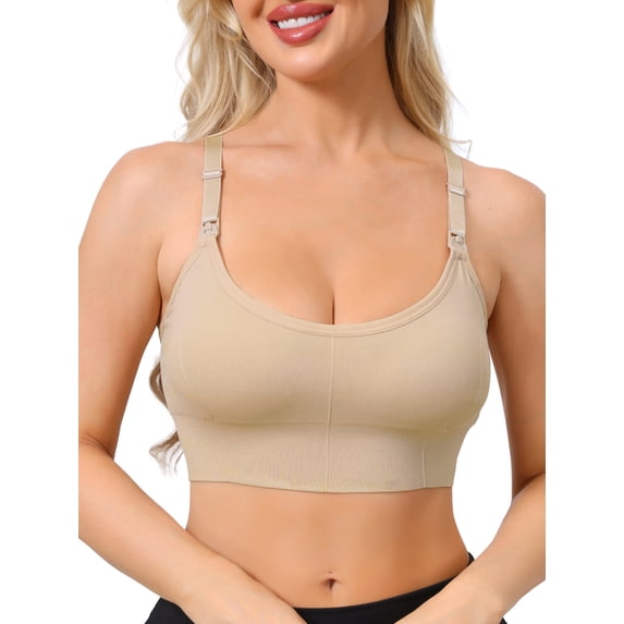 INSPIRE CHIC Nursing Bras for Women Wireless Push Up V Neck Maternity Bralettes Full Coverage Breastfeeding Bra with Adjustable Straps S Apricot