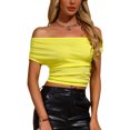 thumbnail image 1 of INSPIRE CHIC Off Shoulder Top for Women's Short Sleeve Slim Fit Crop Tees Shirts XS Bright Yellow, 1 of 6