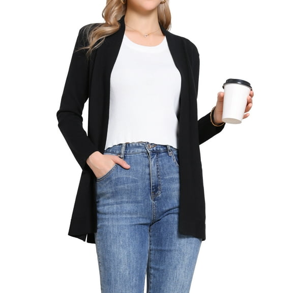 INSPIRE CHIC Open Front Cardigan for Women's Long Sleeve Stretchy Soft Fall Winter Casual Knit Sweater Cardigans XS Black