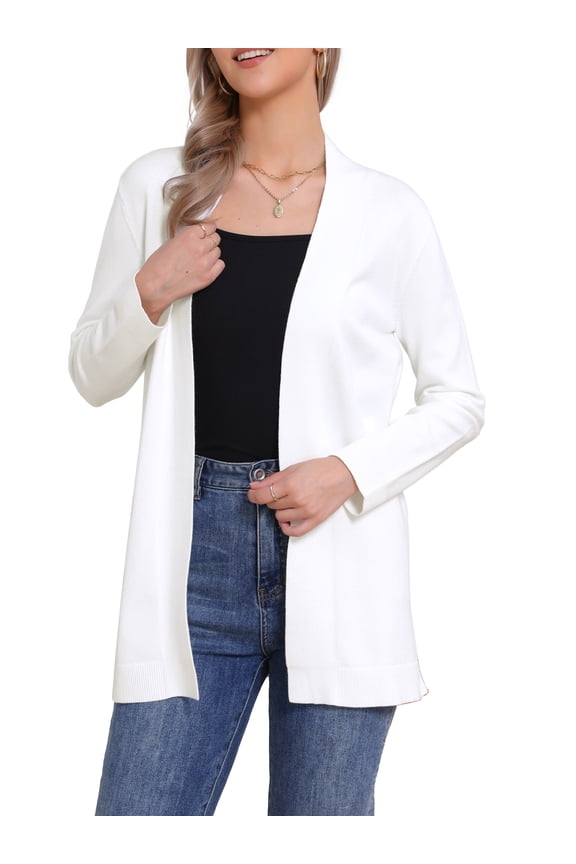 Open Front Cardigan for Women's Long Sleeve Stretchy Soft Fall Winter Casual Knit Sweater Cardigans XS White