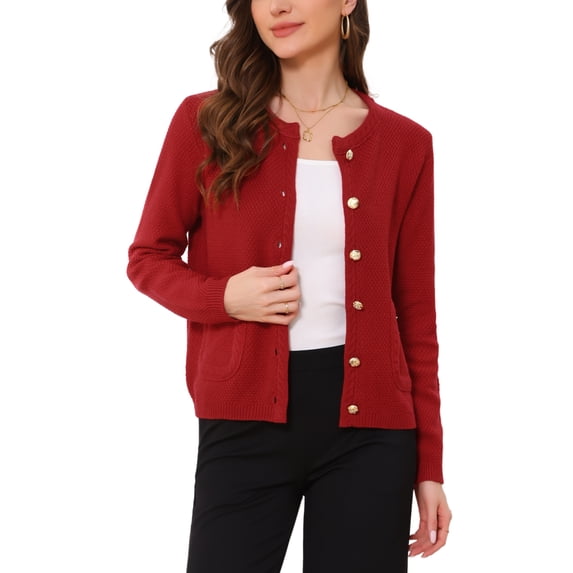 INSPIRE CHIC Open Front Sweater for Women's Collarless Button Down Business Casual Chunky Knit Cardigans XS Red