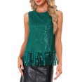 thumbnail image 1 of INSPIRE CHIC Halloween Party Tops for Women's Sequin Fringe Trim Sleeveless Round Neck Sparkly Tees S Dark Green, 1 of 6